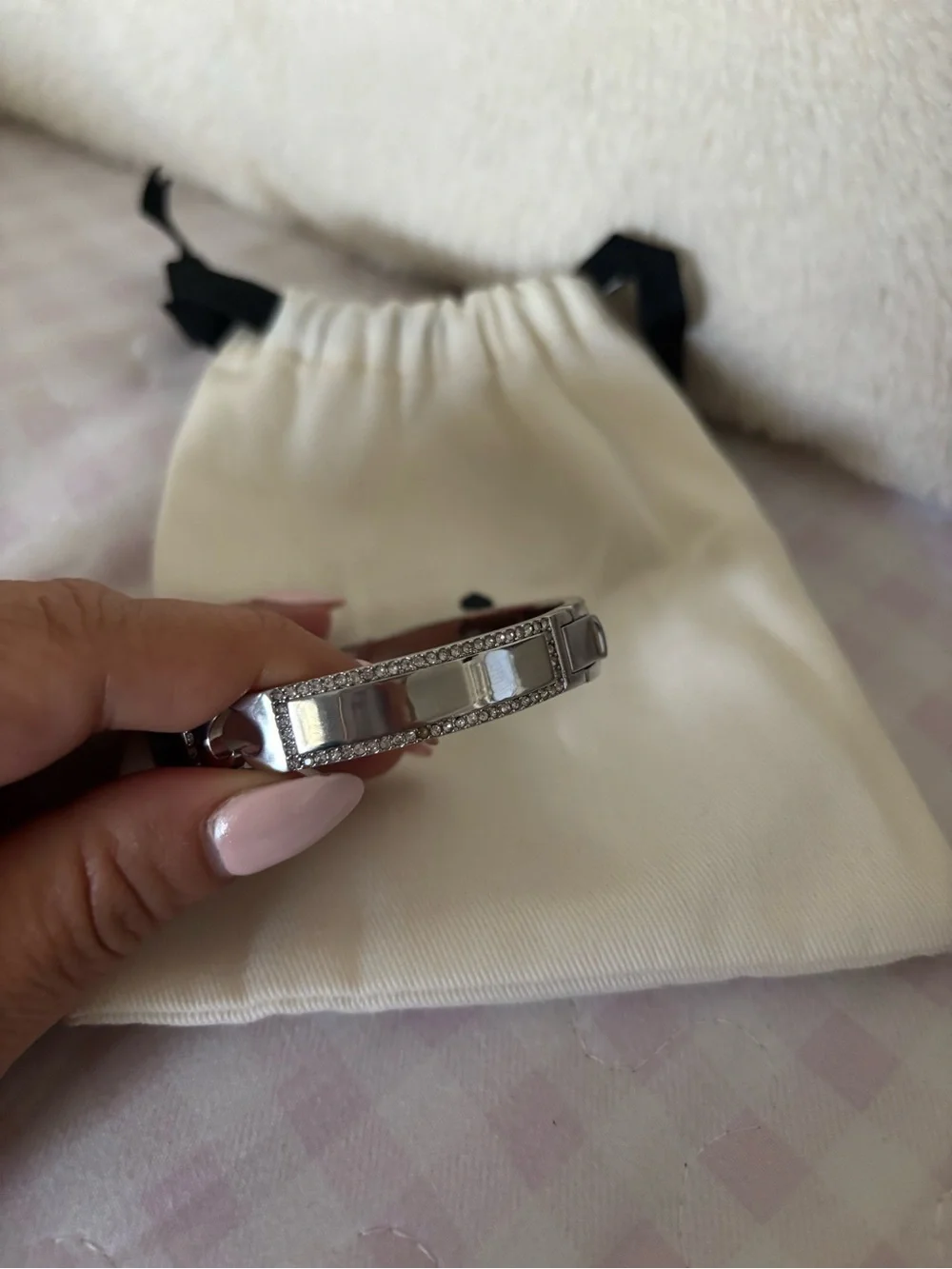 kate spade Silver Crystal-Trim Hinged Bangle Bracelet - Picture 3 of 3